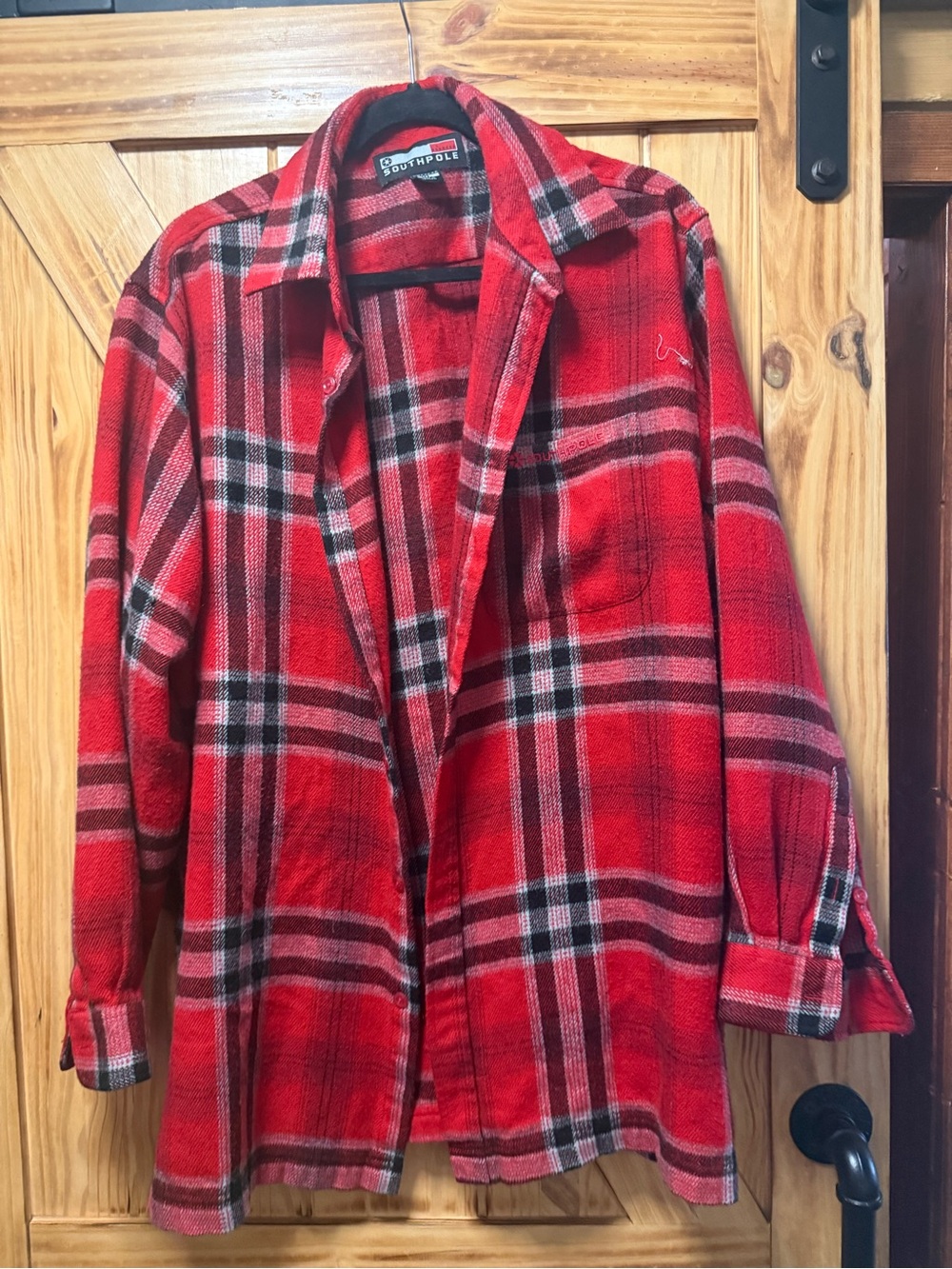 South Pole Red and Black Plaid Casual Button-Down Shirt